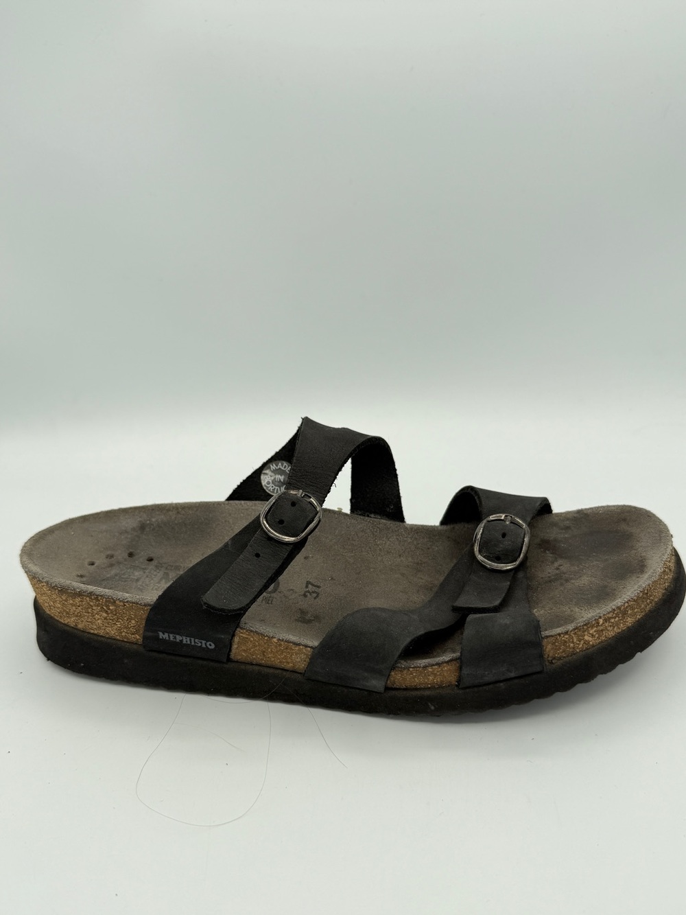 Mephisto Hannel Leather Slip on Sandals Comfort Black Boho Beach 37